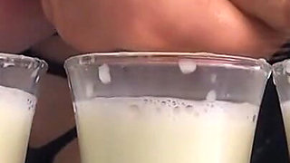 Filling Three Glasses with Fresh Breast Milk From My Full Breasts