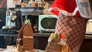 73 Giantess in 8-inch Heels Decorates a Gingerbread Village
