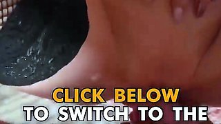 Busty ash-blonde stunner enjoys a deep blowjob and