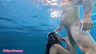 Chloe Kreams Gags on Steve Rickzs Massive Cock Underwater in the Pool for Her Slow Introduction to Hard