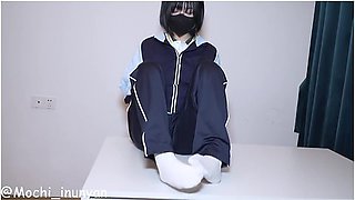 Cute Girl In Chinese School Uniform Wereing White Stocking Shows Off Her Butt