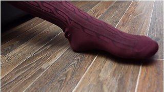 Schoolgirl Show Feet In Knee Socks And Change Dress Knee Socks Nylon Pantyhose Foot Fetish
