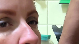 Cuckold Voyeur Watches His Wife Have Sex with a Supermarket Delivery Man in Their Own Kitchen