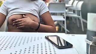 Flashing Boobs in a Restaurant
