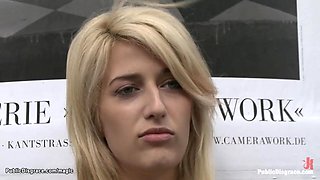 Blond gagged and bound in public