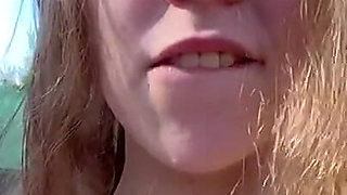 Teen Girl with Small Tits Nipple Play Outdoor