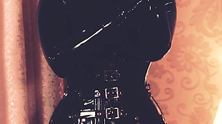 Big Natural Tits MILF in Latex Rubber Fetish Shiny Clothes.