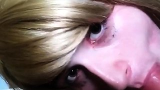 Blonde Crossdresser Swallows Huge Load from Older Man