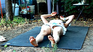 Erotic, backyard, pussy flash