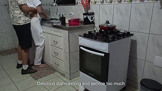 Maid Had Her Ass Used While Washing Dishes.