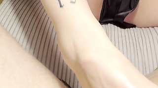 Smoking POV Footjob with Oil - Dirty German Amateur Countdown Finish