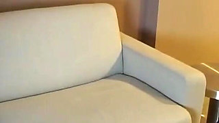 Blonde in Shiny Leggings Teases Masked Stud on Couch