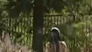 Magnetic Brunette Hottie with Enormous Fake Knockers Fucks Her Lover Outdoors and Eats His Cum