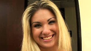 Blonde teen with a glasses having hardcore group sex