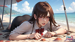 5-milky-stroke Beach Bliss: Woman Drenched in Creamy Semen