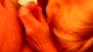 Blonde Granny Blowjob in a Bathroom