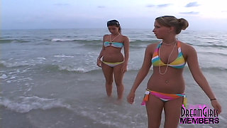 Three Hotties Make Out and Get Topless at a Public Beach