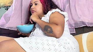 Farting on Couch Eating Cerals and Milk Chubby Girl Nonstop Rips While Watching TV