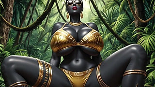 Gol Busty African Woman Bikini Dance in the Jungle
