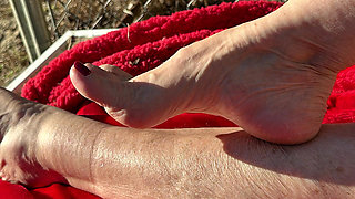 Fan Request Granny Naked in Sun Shows Dirty Rough Soles & Toes GILF