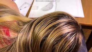 Schoolgirl Handjob in Math Class Under Table – Blowjob & Footjob at High School