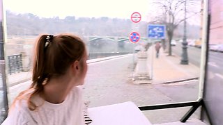 Blonde is flashing her big boobs in the outdoors