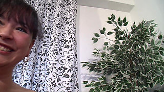 Stepmum gags on a huge cock then rides it to a mouth cumshot