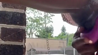 Walking Around in Fishnet Dress Fucking My Pussy on Public Staircase