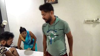 Two friends seduced their beautiful house maid and made a hardcore threesome fucking session.