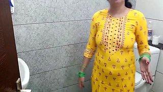 Indian stepmom fucks step son in bathroom dirty talk Hindi audio