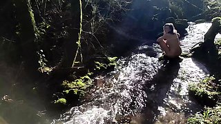 Outdoor anal solo and masturbating blonde