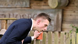 Cheating bride banged hard and blasted with cum in public