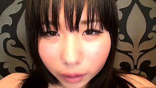 Fingered Japanese swallows POV cock