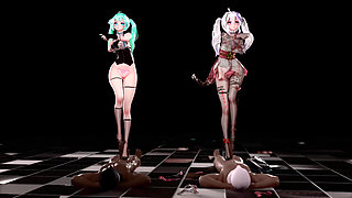 [mmd] Haku & Miku-baam Double Meat Urinal Dance Humiliation Lewd Pattern Transparent Black Silk Riding