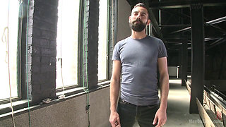 First Timer with a Giant Cock Gets Suspended and Edged Above the Drill Court