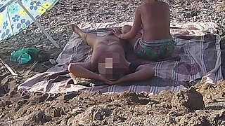 Exhibitionist Wife Outdoor Amateur MILF Blowjob & Handjob Big Cock on Nudity Beach Public in Front of Voyeur with Cum