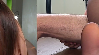 Thighjob and Footjob in Sexy Shiny Pantyhose - Cum on Nylon