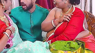 Desi Indian Thirki Husband Fucks His All Four Wives at the Same Time and Cumshot on Face. Hindi Audio