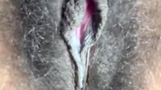 Close up Stimulating My Big Clit Hairy Pussy Creaming