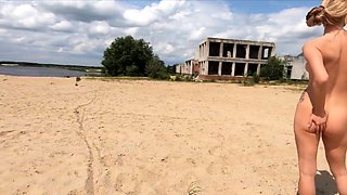 Nude Blonde Babe at a Deserted Beach and Construction Site