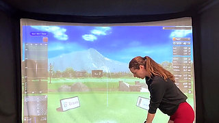 Trying to Golf in a Simulator with My Lush in! Trying Not to Cum While I Swing!