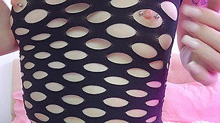 Tattooed Redhead Goddess Teases & Plays with Her Pussy Through Fishnet