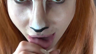 Cosplay horny fox sucking huge cock, cum in mouth, 4K