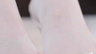 Blonde MILF in Stockings Gives Erotic Foot Fuck