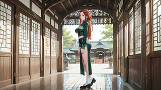 Red Hair & Emerald Qipao! Lazy Seduction in the Eastern Courtyard.