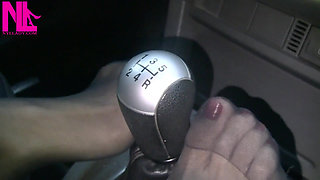 Revving Ford Focus and Footjobing Its Shift Stick