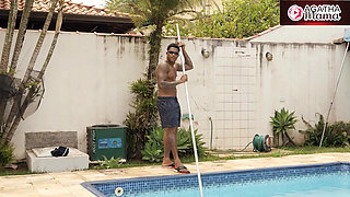 Agatha Mama and Luiza Ambiel in Naughty Friends Messing with the Swimming Pool BBC on a Sunny Day