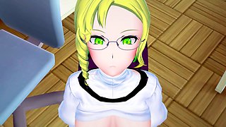 POV anime scene with thicc milf Glynda Goodwitch from RWBY