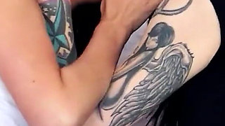 Tattoo skinny lesbian stepsister teens Alex and Natalie in masturbation