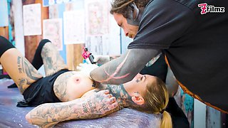 Tattooed Pair Big Dick Foursome Merry Gets Inked